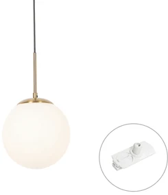 Art Deco hanglamp goud met opaal glas incl. rail adapter wit 1-fase - Iconic Flore Art Deco E27 bol / globe / rond Binnenverlichting Lamp