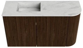 Mondiaz Joya DLux 70cm toiletmeubel ronding rechts walnut met wastafel faye links 1 kraangat opalo