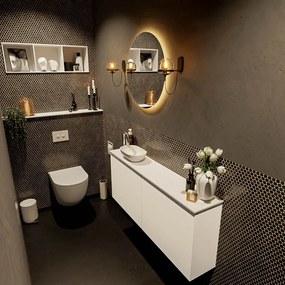 Mondiaz Fowy toiletmeubel 120cm talc met witte waskom links en kraangat