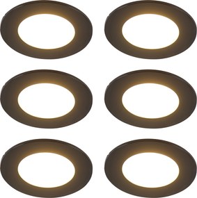 Set van 6 moderne inbouwspots zwart incl. LED 3-staps dimbaar IP65 - Blanca