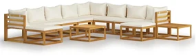 vidaXL 12-delige Loungeset met kussens massief acaciahout crème