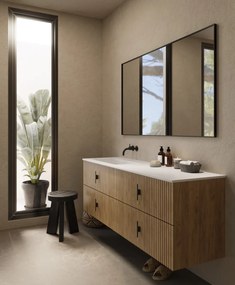 Muebles Avila badmeubel ribbelfront 160cm warm eiken met wastafel links zonder kraangat