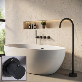 Saniclear Plus Curved inbouw badkraan met vrijstaande uitloop en staafhanddouche zwart mat