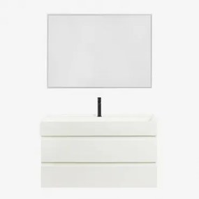 Ona Zwevend Badkamermeubelset Van Hout En Essenfineer Met Geïntegreerde Wastafel Wit & Rechthoekige Led En Anticondens 100x70 Cm Riben & - Sklum