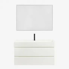 Ona Zwevend Badkamermeubelset Van Hout En Essenfineer Met Geïntegreerde Wastafel Wit & Rechthoekige Led En Anticondens 100x70 Cm Riben & ↔þ - Sklum