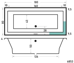 Xenz Society inbouw bubbelbad 180x80cm zwart mat elektronisch 6 hydro en 12 aerojets RVS