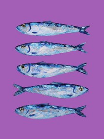 Ilustratie Sardines on Purple, Alice Straker, (30 x 40 cm)
