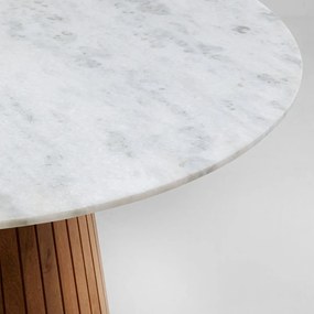 Ronde Eettafel Wit Marmer En Hout - 115 X 115cm.
