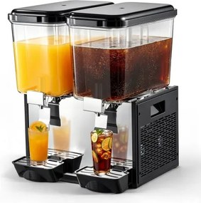 VEVOR elektrische drankdispenser 2 x 18 L 7-12 °C sapdispenser met PC-reservoir, voor restaurants, hotels, bars en kiosken, met roerstaaf voor gelijkmatig mengen, drukschakelaar en lekbak