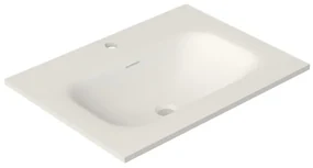 Saniclass Meubelwastafel - 61x46x1.2cm - overloop - 1 wasbak midden - 1 kraangat - solid surface wit mat FK6146-1