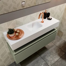 Mondiaz Andor toiletmeubel 100cm army met witte wastafel midden met kraangat