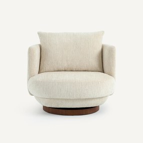 Draaibare fauteuil in gestructureerd fluweel en walnootfineer, ROSEO