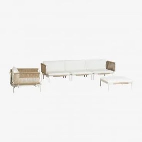 Tuinset Met Modulaire 3-zitsbank Met 2 Hoekmodules, Poef En Stoel Van Roubly-staal Beige Amandelroos - Sklum