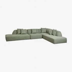 Modulaire Hoekbank Van 4 Delen Met Dubbele Gestoffeerde Chaise Longue Cardea Bouclé Saliegroen - Sklum