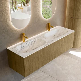 Mondiaz Kurve-dlux 150cm badmeubel dusk met 2 lades en wastafel stor small dubbel 2 kraangaten glace