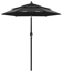 vidaXL Parasol 3-laags met aluminium paal 2 m zwart
