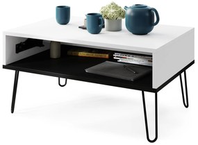 HAIRPIN S-90 Wit Mat/Zwart Mat - MODERNE KOFFIETAFEL MET OPKLAPBARE TAFEL + OPBERGVAK + PLANK