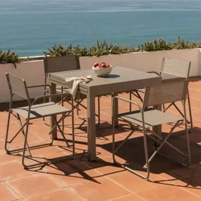Set Van 90-180x90 Cm Uitschuifbare Aluminium Starmi Tafel En 4 Inklapbare Melida Tuinstoelen Van Staal Moka Bruin - Sklum