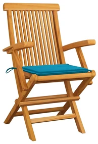 vidaXL Tuinstoelen 4 st met blauwe kussens massief teakhout