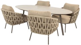 4 Seasons Outdoor Mallorca low dining tuinset terre met Salute tafel 220 cm Tuinset   bruin weerbestendig