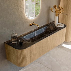 Mondiaz Kurve-dlux 160cm badmeubel ronding links/rechts oak met 1 lade en 2 deuren en wastafel big medium midden zonder kraangat lava