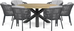 Tuinset Ronde Tuintafel 6 personen 160 cm Rope Grijs  Lifestyle Garden Furniture Monaco/Rockville