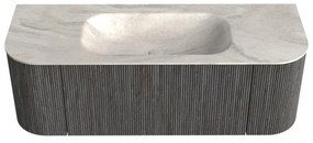 Mondiaz Kurve-dlux 130cm badmeubel ronding links/rechts shadow met 1 lade en 2 deuren en wastafel big small midden zonder kraangat ostra