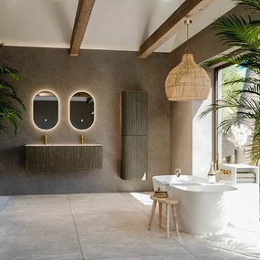 Mondiaz Kurve-dlux 130cm badmeubel shadow met 2 lades en wastafel leaf dubbel 2 kraangaten glace