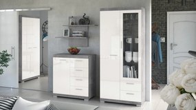 Brede ladekast SIMPLE KD3SZ1 BETON / WIT GLANS