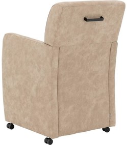 Goossens Eetkamerstoel Alex beige microvezel met armleuning en met wielen, stijlvol landelijk