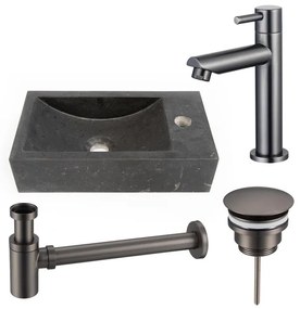 Fortifura Fuente fonteinset - 22x40x10cm - 1 kraangat - rechts - natuursteen - fonteinkraan gunmetal - donker SW696237/SW696207/SW696217/SW728242