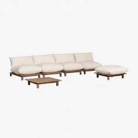 Tuinset Met 4-delige Verstelbare Modulaire Bank, Salontafel En Poef Van Acaciahout Brina Beige – Crème - Sklum