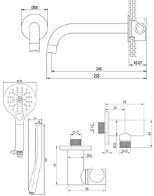 Brauer Gunmetal Edition inbouw badkraan met uitloop en 3 standen handdouche gunmetal geborsteld PVD