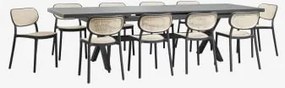 Set Van Uitschuifbare Rechthoekige Tafel 240-300x100 Cm In Aluminium Karena En 10 Stapelbare Tuinstoelen Van Polypropyleen Omara Grijs – Grafiet -