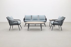Garden Impressions Margriet stoel-bank loungeset - Carbon black/Mint grey - 5 delig