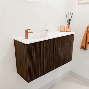 Mondiaz Joya 80cm toiletmeubel ronding rechts walnut met wastafel faye links 1 kraangat talc