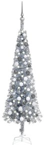 vidaXL Kerstboom met LED's en kerstballen smal 150 cm zilverkleurig