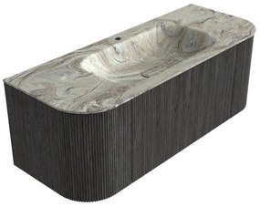 Mondiaz Kurve-dlux 120cm badmeubel ronding links/rechts shadow met 1 lade en 2 deuren en wastafel big small midden 1 kraangat glace