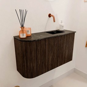 Mondiaz Joya DLux 70cm toiletmeubel ronding links walnut met wastafel faye rechts zonder kraangat lava