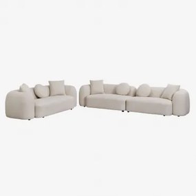 Woonkamer Set Met 2-delige Modulaire Bank En 3-zits Bank In Chenille Coco Chenille Dik Wit - Sklum