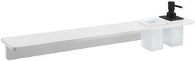 Sapho Abeline rockstone plank met glas en zwarte zeepdispenser 80cm wit