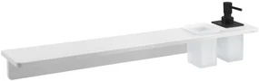 Sapho Abeline rockstone plank met glas en zwarte zeepdispenser 80cm wit