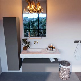 Mondiaz Alan DLux badmeubel 110cm plata 1 lade met wastafel opalo links zonder kraangat