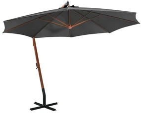 vidaXL Zweefparasol met paal 3,5x2,9 m massief vurenhout antraciet