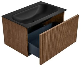 Mondiaz Kurve 70cm badmeubel walnut met 1 lade en wastafel big small midden zonder kraangat urban