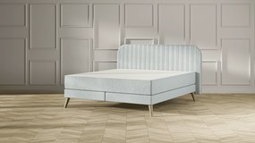 Emma Signature Boxspring Bed 160x200 - Mint - Strepen Hoofdbord - Beukenhout Pootjes