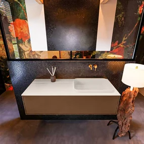 Mondiaz Erin 120cm badmeubel Rust met 1 lade en beige wastafel rechts zonder kraangaten