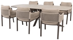Prado Savanne dining tuinset 240x105xH75 cm 7 delig keramiek terre 4 Seasons Outdoor