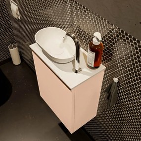 Mondiaz Fowy toiletmeubel 40cm rosee met witte waskom links en kraangat