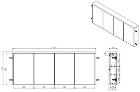 Fontana Basic spiegelkast 157cm met 4 deuren kasteel bruin